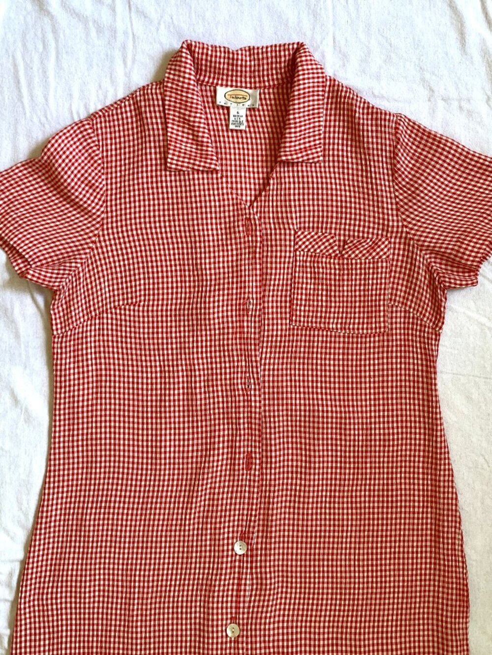 Vintage Talbots Red White Gingham Button Up Midi Dress 6P Short Sleeve Americana - Picture 11 of 11